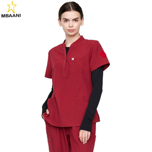 ชุดสครับสำหรับผู้หญิง — เสื้อสูทผ้ายืดและกางเกงทรงตรงพร้อมกระเป๋าหลายช่อง, เอวยางยืดสำหรับโยคะ, 9 กระเป๋า - Product Image 3