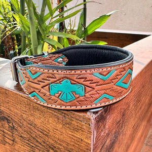 Collar de perro de cuero mecanizado a mano, herramientas de águila turquesa, cuero de vaca genuino, collares de perro cómodos duraderos pequeños, medianos y grandes - Product Image 2