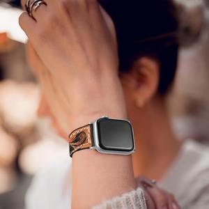 Correa de reloj de cuero vacuno repujado estilo western premium, hecha a mano con diseño floral, estilo vaquero, correa de repuesto. - Product Image 6