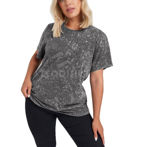 T-shirt femme en tissu léger à coupe décontractée pour un confort quotidien, style délavé à l'acide, vêtement tendance - Product Image 3