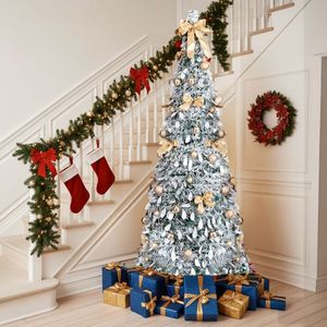 Albero di Natale Artificiale Innevato Pre-Illuminato da 2,1 m con 170 Luci Calde e Decorazioni Dorate per Casa o Ufficio - Product Image 3