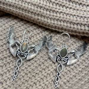 Pendientes Colgantes de Serpiente con Labradorita Ala de Águila, Bañados en Plata, Estilo Neo-Gótico, Regalo Animal para Mujer, Venta al por Mayor - Product Image 5