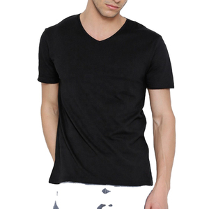 Camiseta de Cuello en V para Hombre, Colores Sólidos, Manga Corta, 250 GSM, Algodón Grueso, Lisa, Camiseta de Cuello en V para Hombre, Venta al por Mayor - Product Image 1