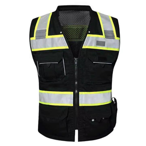 Chaleco de Seguridad Reflectante de Alta Visibilidad, Transpirable, Certificado CE, con Franjas Negras, Amarillas y Plateadas, Cierre Frontal con Cremallera, Cuatro Bolsillos, Unisex - Product Image 1
