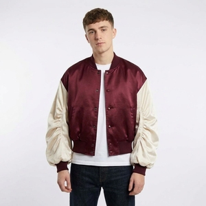 Chaquetas de satén de seda con paneles en verde beige para hombre, estilo bomber con bloques de color, cremallera completa, puños acanalados, ligeras, informales, para exterior. - Product Image 5