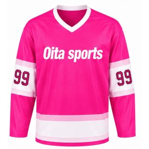 ชุดฮอกกี้น้ำแข็งสีชมพูสดสำหรับผู้ชาย แบบซับลิเมชั่น เสื้อและกางเกงขาสั้น โพลีเอสเตอร์ ลายทาง ชุดกีฬา ชุดฝึกซ้อมและแข่งขันสำหรับทีม - Product Image 3