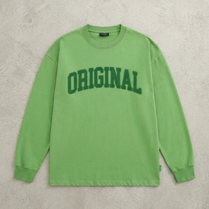 Camiseta de manga larga para hombre con estampado puff, de algodón grueso, hombros caídos, estilo oversize, casual, streetwear, cuello redondo, ajuste holgado, con estampado puff. - Product Image 1