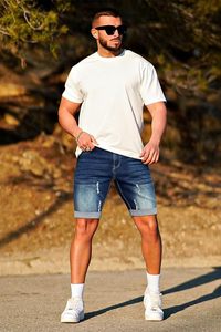 Shorts de Mezclilla Desgastados para Hombre, Cintura Media, Pierna Recta, Estilo Casual de Verano - Product Image 3