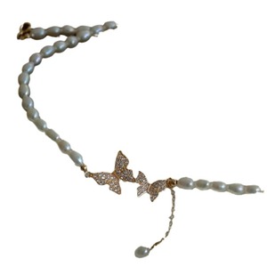 High Quality Freshwater <b>Pearl</b> <b>Choker</b> Necklace with Double Butterfly Tassel Pendant Natural Strong Light Fashionable Accessory - Product Image 5