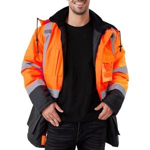 Veste de travail à capuche haute visibilité pour homme, orange, avec bandes réfléchissantes, imperméable, doudoune d'hiver avec fermeture éclair - Product Image 1