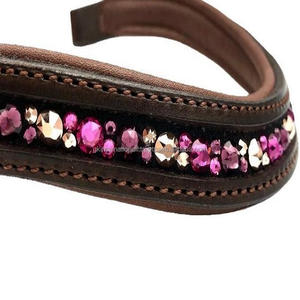 Ustom-banda de cuero para cejas de caballo hecha a mano, elegante banda decorada con cristales multicolor Bling & Cow acolchado suave - Product Image 4