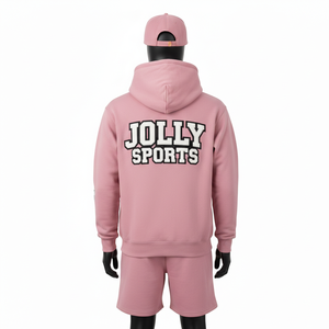 <b>Men</b> Hoodie <b>Short</b> Set Premium Fleece Fabric Cotton Polyester Soft Feel <b>Pink</b> Color Custom Screen Print Hoodie <b>shorts</b> set for <b>men's</b> - Product Image 2