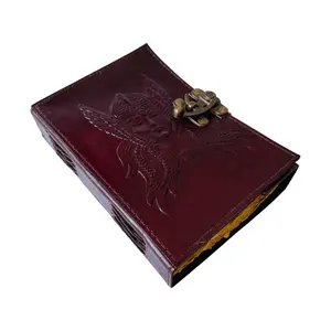 Buku kulit antik rekreasi Victorian wanita wajah Celtic wiccan jurnal untuk menulis coklat buatan tangan timbul kertas seni hias
