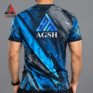 Men's Short Sleeve Sublimation Printed T-<b>Shirt</b> Blue <b>Geometric</b> Pattern Quick Dry Slim Fit Sporty O-Neck Polyester - Product Image 4