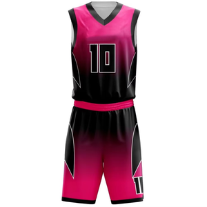 Uniforme de basket-ball sublimé de qualité supérieure, col en V, sans manches, dégradé rose et noir, séchage rapide, vêtements de sport pour adultes - Product Image 1