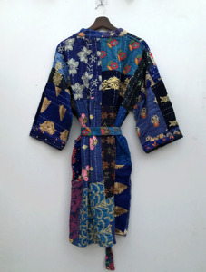 Kimono indien fait main en coton kantha pour femme et homme, élégant vêtement de plage, peignoir, couvre-maillot de bain, kimono patchwork, cadeau pour elle - Product Image 5