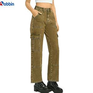 Pantalones Vaqueros de Mezclilla para Mujer, Personalizados OEM, Marca BOBBIN INDUSTRIES, Cintura Media, Estilo Cargo, Transpirables, Ecológicos, Lavado Snow Wash - Product Image 1