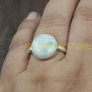 Natural Larimar Gemstone <b>Ring</b> Handmade 925 Sterling Silver Round Cabochon <b>Statement</b> Jewelry Gift for Women Her Unisex Sister Him - Product Image 2