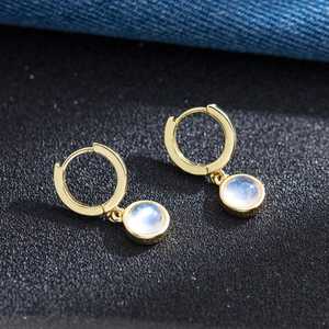 Boucles d'oreilles pendantes en pierre de lune naturelle, argent sterling 925, plaqué or 14 carats, bijoux en pierres précieuses pour femmes - Product Image 6