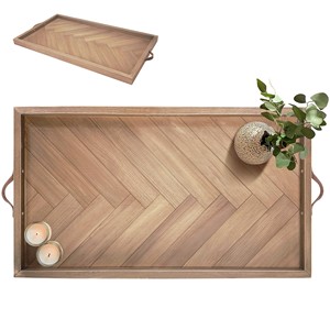 Bandeja de Servir Rústica Hecha a Mano con Diseño de Espiga de Madera y Asas de Cuero - Venta al por Mayor - Product Image 6