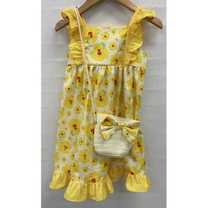 OZKIZ Robe coréenne pour enfants, coupe trapèze, bretelles spaghetti, volants, imprimée, ensemble sac Lala Garden, en coton, longueur genou, pour filles de 2 à 6 ans, été - Product Image 1