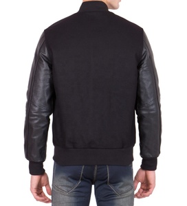 Black Leather Cowhide Sleeves Black Wool Body Baseball Varsity College Oem Embroidery Patches Jaket for <b>Men</b> - Product Image 2