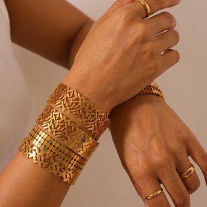 Hypoallergenic 316L Stainless Steel Geometric Wide Cuff <b>Bracelet</b> 18K Real Gold Plated Luxury Bangle for Wholesale - Product Image 4