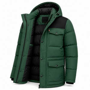 Parka con Capucha Verde para Hombre en Oferta, con Panel de Hombro Negro y Cierre de Botones, Chaqueta Casual de Invierno, Impermeable y Gruesa - Product Image 3