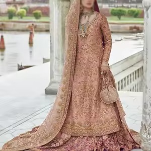 Vestido de Novia Pakistaní Premium Color Verde Salvia Menta, Vestido Maxi de Diseñador con Escote Ilusorio y Bordado Detallado en Filigrana Plateada - Product Image 4