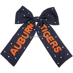 Custom Jumbo Team Spirit TIGERS Bow Large Grosgrain Ribbon Accesorio para el cabello Elástico Cola de caballo Titular para niños Satén Fiesta - Product Image 2