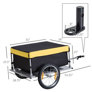Remolque de Carga para Bicicleta de Dos Ruedas Amarillo con Cubierta Extraíble, Práctico Carro de Equipaje para Bicicleta - Product Image 3