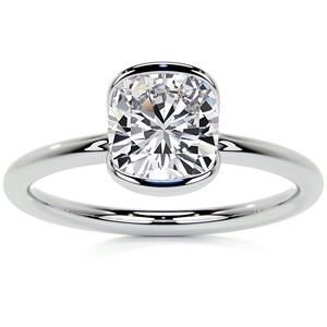 <b>Cushion</b> Cut 1.25 Carat Moissanite Engagement Ring Half Bezel Set Solitaire Promise Ring 10K White Gold Ring <b>For</b> Her - Product Image 1