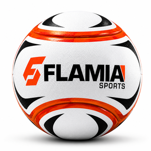 Flamia Sports <b>Football</b> <b>White</b> <b>Black</b> Orange Screen Printed Durable Logo Butyl Bladder High Air Retention Size 5 Indoor - Product Image 1