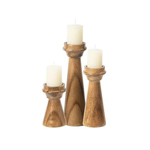Ensemble de porte-bougies en bois massif poli, respectueux de l'environnement, décoration de table, style rustique, MULTI CRAFT - Product Image 6