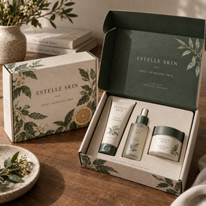 กล่องบรรจุภัณฑ์ไปรษณีย์ลูกฟูกพิมพ์ลาย ESTELLE Daily Skincare Trio แบบกำหนดเอง - Product Image 1