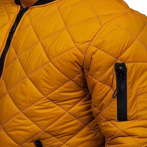 Chaqueta Bomber Acolchada Color Amarillo Mostaza con Detalles Negros, Chaqueta de Invierno con Cierre, Fabricante de Ropa de Abrigo - Product Image 3