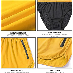 Pantalones Cortos Deportivos Amarillos para Hombre, de Secado Rápido, Ligeros, para Gimnasio, con Bolsillo con Cremallera para Teléfono - Product Image 2