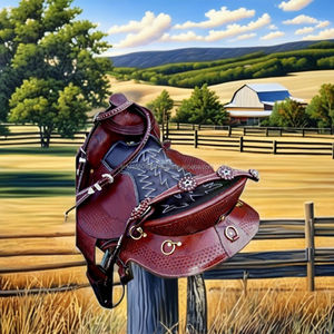 Conjunto de silla de montar occidental que incluye una manta para silla de montar de 34X36 y otros accesorios para deportes ecuestres y competición. - Product Image 4