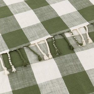 Plaid en coton tissé à carreaux avec franges |   Jeté décoratif pour canapé en jacquard bohème |   OEM personnalisé - Product Image 2