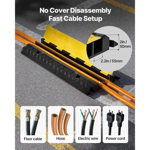 Rampa Protettiva per Cavi in Gomma Resistente con Capacità di 22.000 Libbre per Asse, 2.2 X 2 Canali, Copertura per Cavi di Segnalazione e Tubi Flessibili - Product Image 2