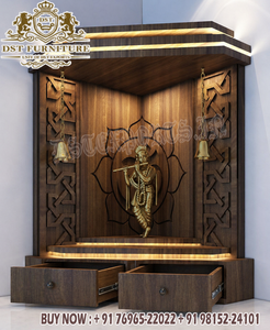 New Design Solid Teak Wood Corner Temple For Home Handcrafted Wooden Pooja Mandir with Storage Corner Design Temple for Home - Product Image 2