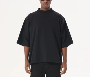 T-shirt Boxy Cropped Col Montant Coupe Ample et Épais pour Homme Noir - Product Image 1