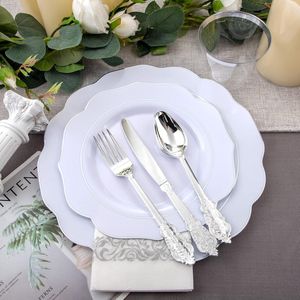Set di 25 Piatti in Plastica Argento per Cena/Dessert, 25 Forchette, 25 Coltelli, 25 Cucchiai, 175 Pezzi Kit di Articoli per Feste Usa e Getta Argento - Product Image 2