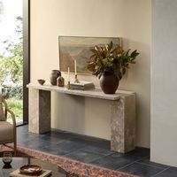 Table console moderne en surface solide de marbre, résistante à l'eau, avec finition polie et bord carré, pour usage intérieur, montage au sol