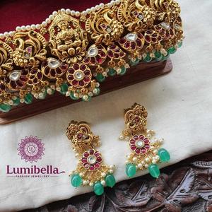 Nakshi High Neck Green <b>Bead</b> Choker Fashion Jewelry <b>Set</b> - Product Image 4