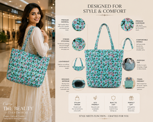 Stylish Floral Pattern Fold Tote <b>Bag</b> Open Closure Durable Cotton Canvas Shoulder Strap Water Resistant Lightweight for Women - Product Image 2