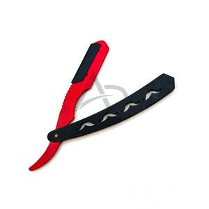 Rasoirs de barbier à manche motif moustache rouge et noire, en acier inoxydable, rasoir à lame droite, marque privée - Product Image 5