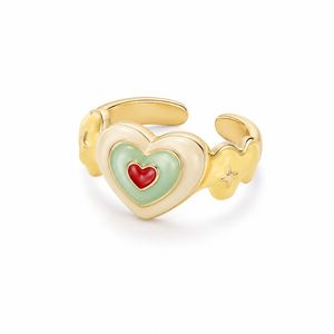 Cute Brass Enamel Heart Ring with Hollow Out Pattern for <b>Sweet</b> Girlfriend <b>Gift</b> Romantic Jewelry Wholesale - Product Image 3