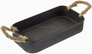 Galvanized Tray with Rope Handle Industrial Style <b>Rectangle</b> Decorative Tray Centerpiece for Living Room Kitchen <b>Coffee</b> <b>Table</b> - Product Image 2