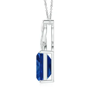Pendentif en or pur 18 carats 8x6MM 1,5 carats avec saphir bleu et diamant entrelacé 0,04 carats, haute qualité, personnalisé, pour soirée - Product Image 2